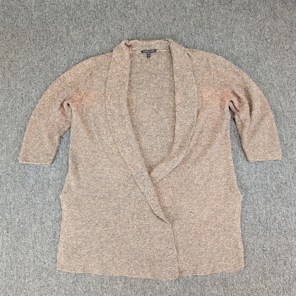Eileen Fisher Minimalist Linen Shawl Collar Cardigan Medium Brown Lagen Look — photo 2
